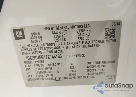 2015 Chevrolet Silverado 2500Hd Wt from USA, damaged, VIN 1GC2KUEG1FZ143186